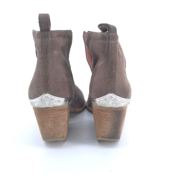 Jeffrey Campbell Cromwell Taupe Western Boho Metal Tip Stacked Block Bootie 8.5 - Picture 7 of 13